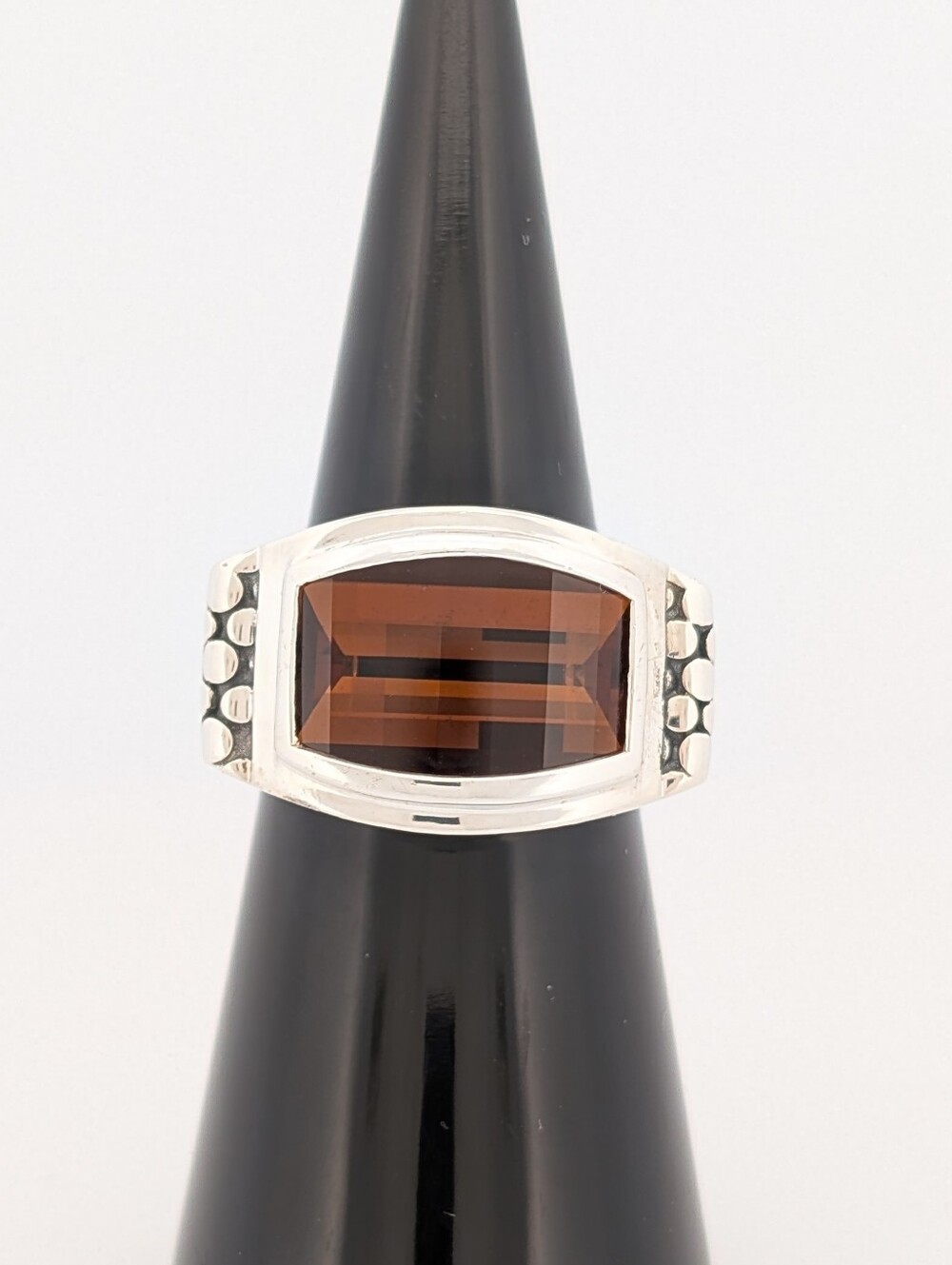 Sterling Michael Dawkins Barrel Cut Smokey Quartz Ring Sz6 - Picture 3 of 5